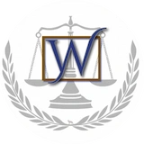Seal featuring balanced scales, a large blue 'W' in a square, and laurel branches, with text around the outer circle.