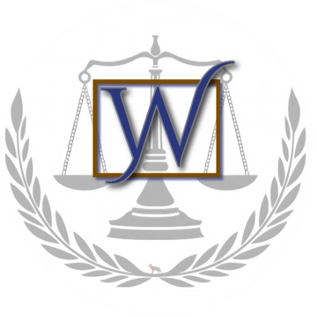 Seal featuring balanced scales, a large blue 'W' in a square, and laurel branches, with text around the outer circle.